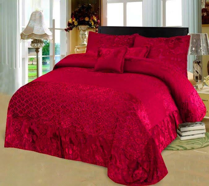 Bin Riaz 14Pcs Bridal Palashi Frilled Bedsheet Set Red Color