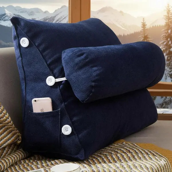 Velvet Triangular Back Rest Pillow / Back Wedge Cushion (Blue)