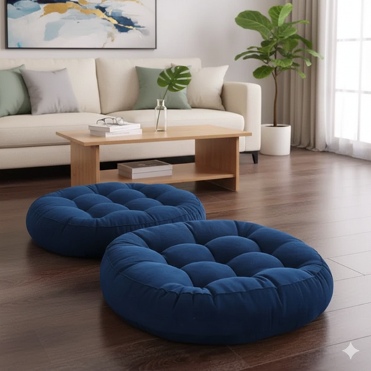 Round Shape Floor Cushion / Soft Meditation Cushion For Casual Seating In Navy Color
