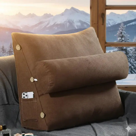 Velvet Triangular Back Rest Pillow / Back Wedge Cushion (Coffee)