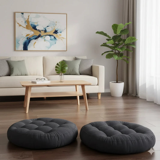 Round Shape Floor Cushion / Soft Meditation Cushion For Casual Seating In Dark Grey Color