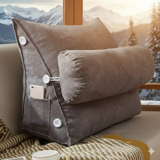 Velvet Triangular Back Rest Pillow / Back Wedge Cushion (Grey)