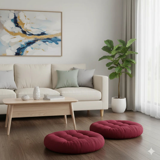 Round Shape Floor Cushion / Soft Meditation Cushion For Casual Seating In Meroon Color