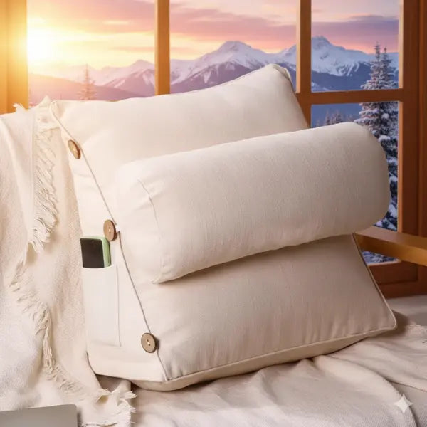 Velvet Triangular Back Rest Pillow / Back Wedge Cushion (Off White)
