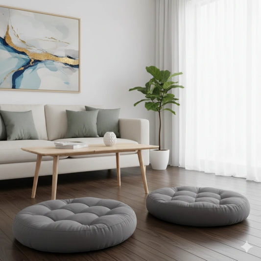 Round Shape Floor Cushion / Soft Meditation Cushion For Casual Seating In Grey Color