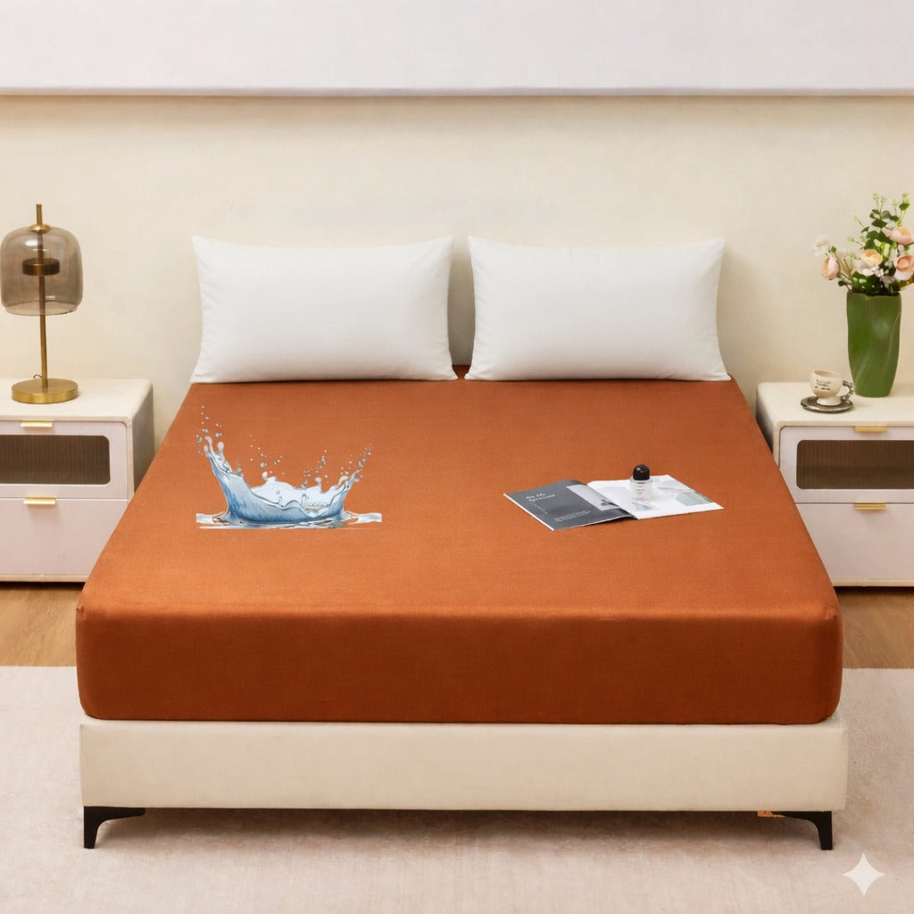 Binriaz Waterproof Terry Mattress Cover Copper Brown