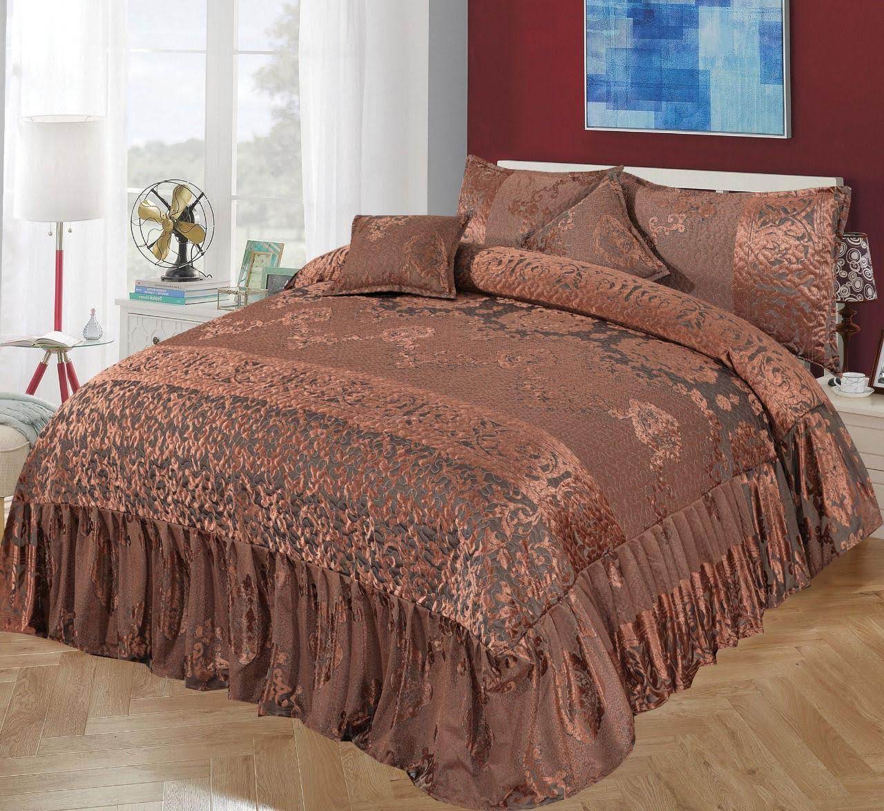 Bin Riaz 14Pcs Bridal Palashi Frilled Bedsheet Set Dark Brown Color