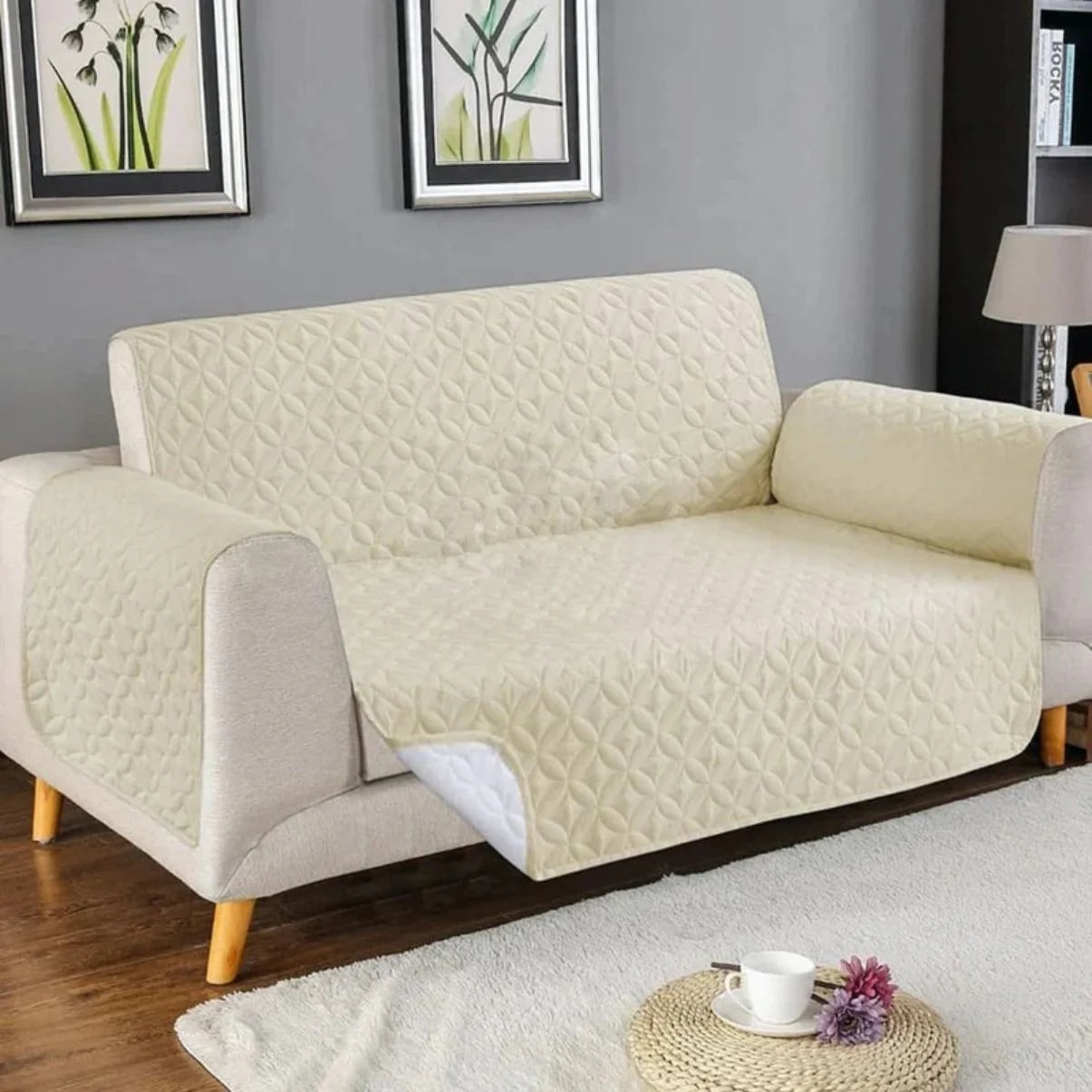 Bin Riaz Ultrasonic Quilted Sofa Covers Coffee Off-White