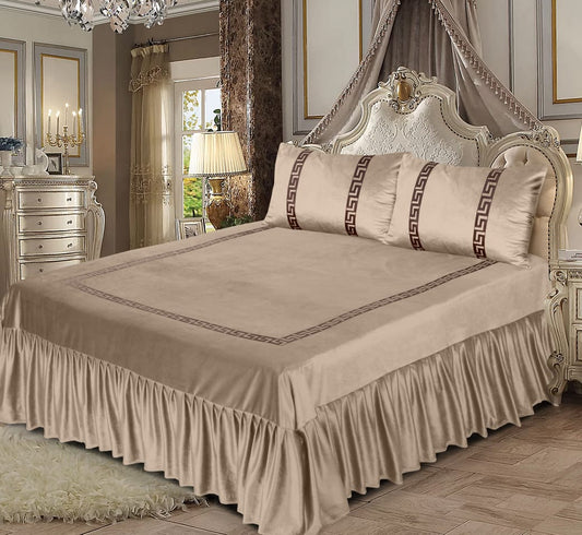 Bin Riaz 3PC Shine Velvet Applique Bridal Bed Set Rose Brown-Moose Color