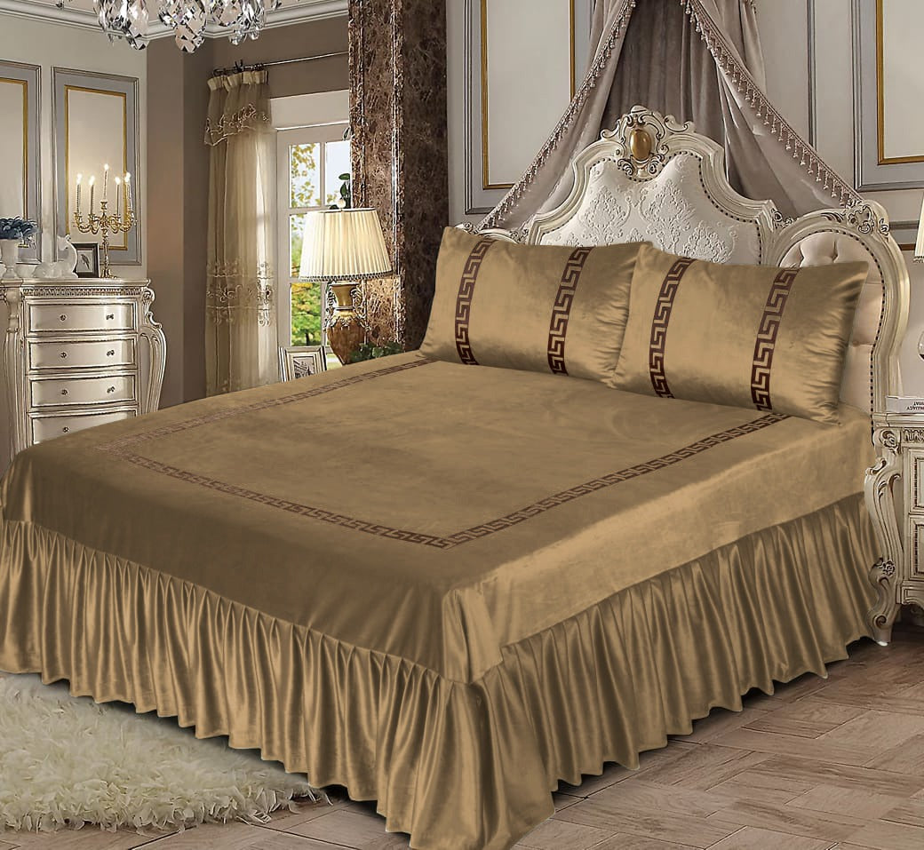 Bin Riaz 3PC Shine Velvet Applique Bridal Bed Set Skin Color