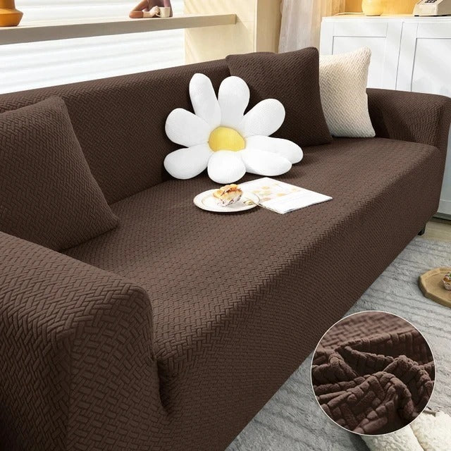 Jacquard Stripe Sofa Cover – Style with Protection(Dark Brown)