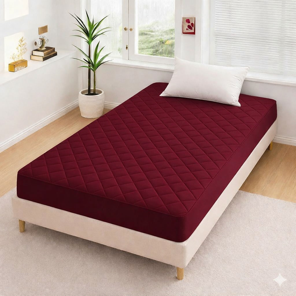Quilted Waterproof Mattress Protector – Single (Meroon)