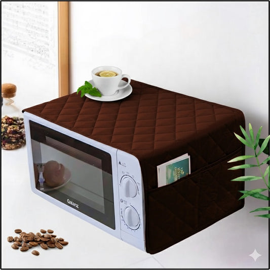 Waterproof Quilted Microwave Oven Cover With Side Pockets (Dark Brown)