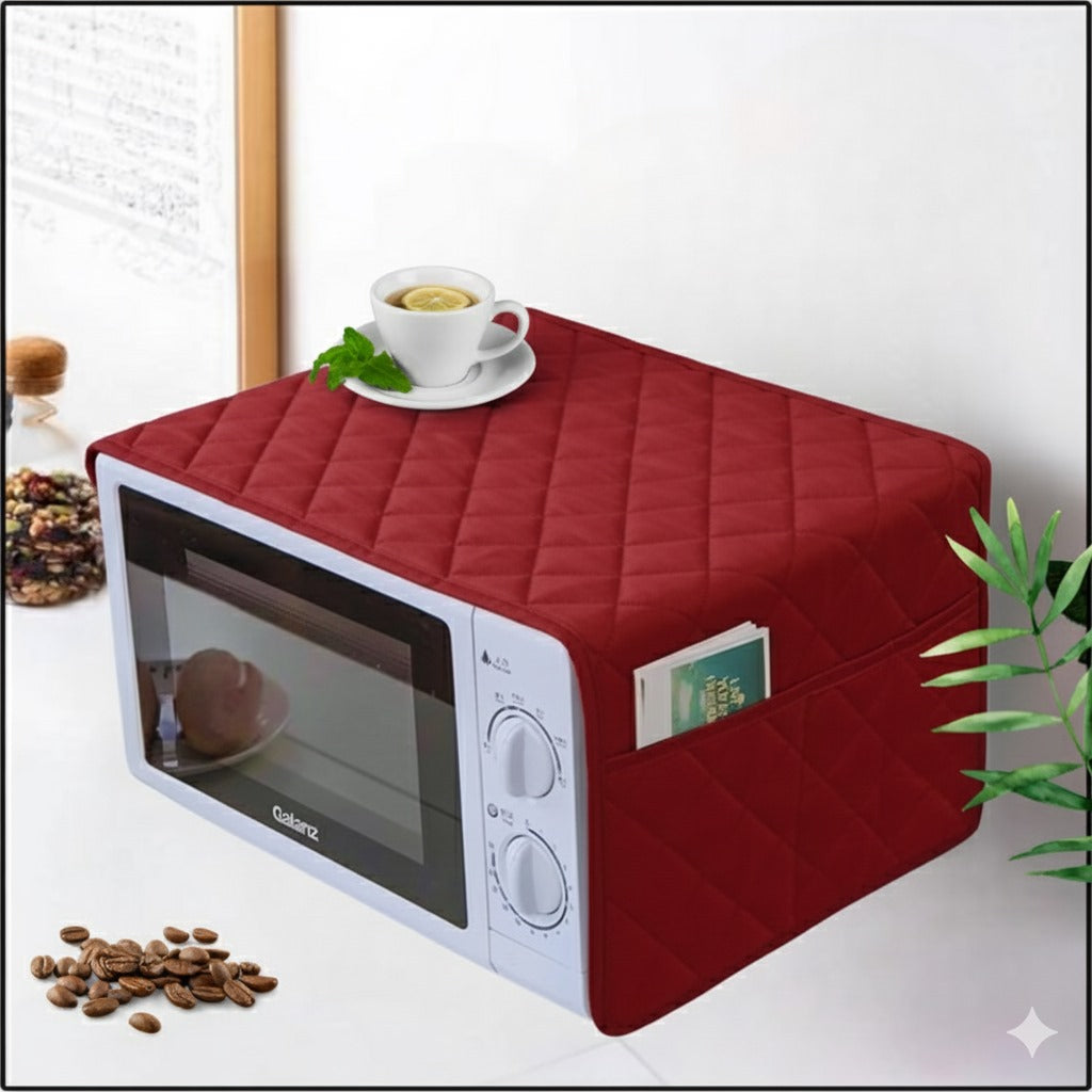 Waterproof Quilted Microwave Oven Cover With Side Pockets (Meroon)