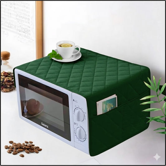Waterproof Quilted Microwave Oven Cover With Side Pockets (Green)